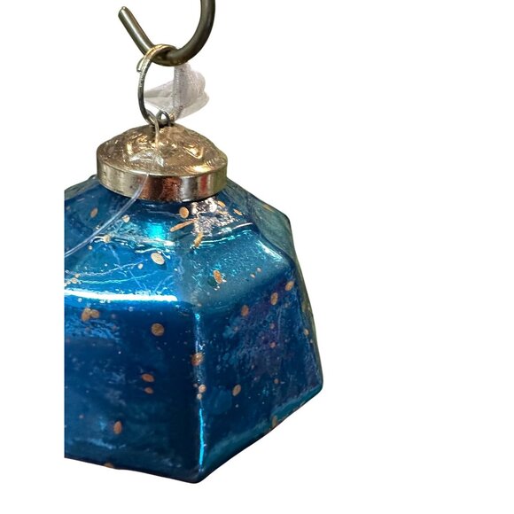 2 kugel style dillards handblown blue mercury Glass Gem-Shaped holiday Ornaments - Picture 2 of 11